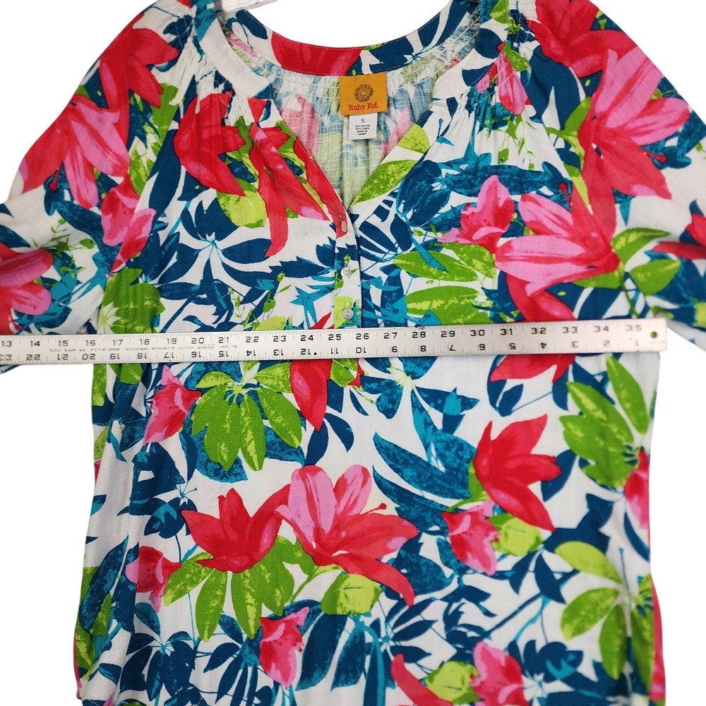 Ruby Rd Multicolor Floral Linen Blend Blouse S Tropical Coastal Resortwear - Picture 3 of 7